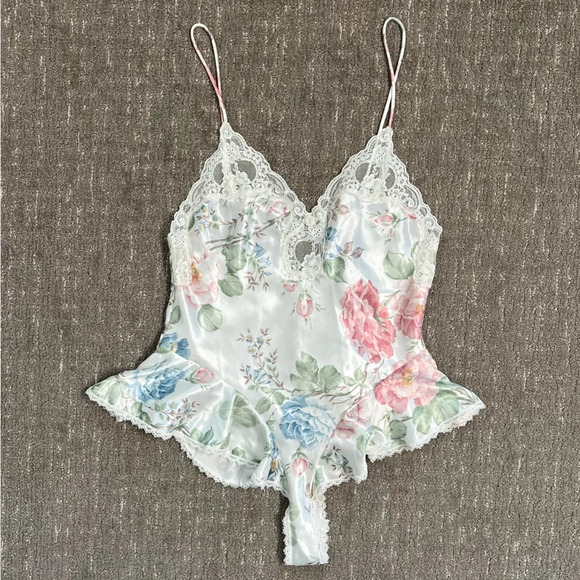 Vintage Other - Vintage 90s Indulgence Satin Floral Lace Teddy Lingerie Negligee Vintage Small